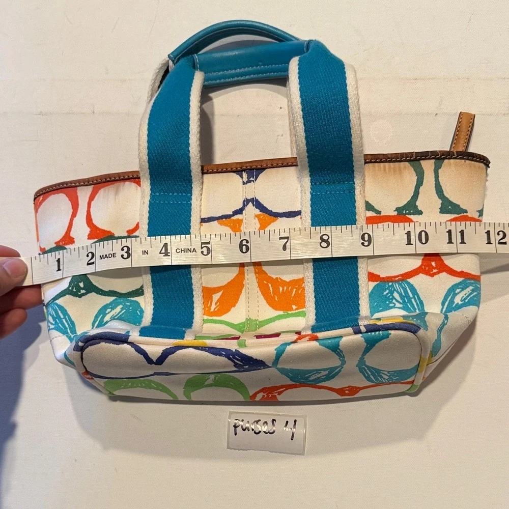 Coach Colorful Canvas Satchel with Blue Handles - Picture 5 of 6